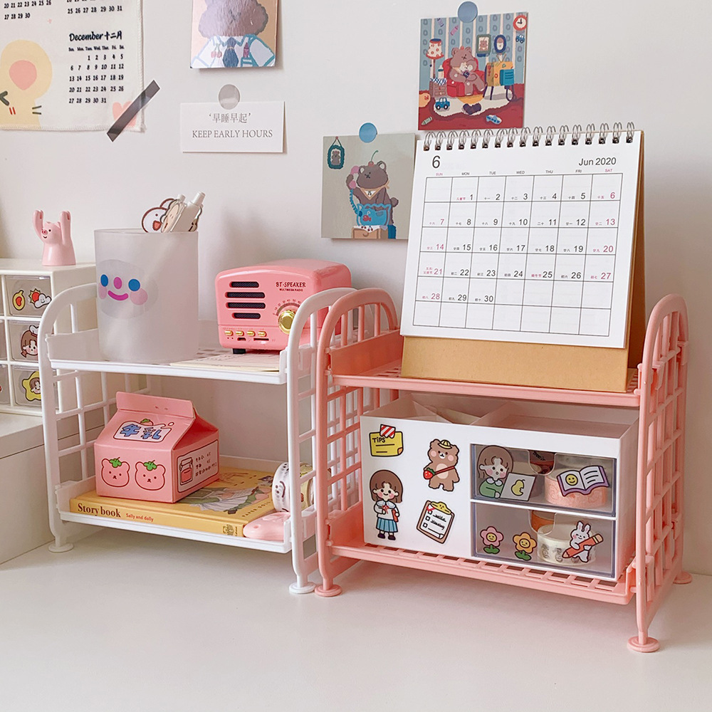 Picture of New Ins Cosmetic Jewelry Double-layer Folding Storage Rack Simple Household Desktop Bathroom Storage Rack Storage Rack