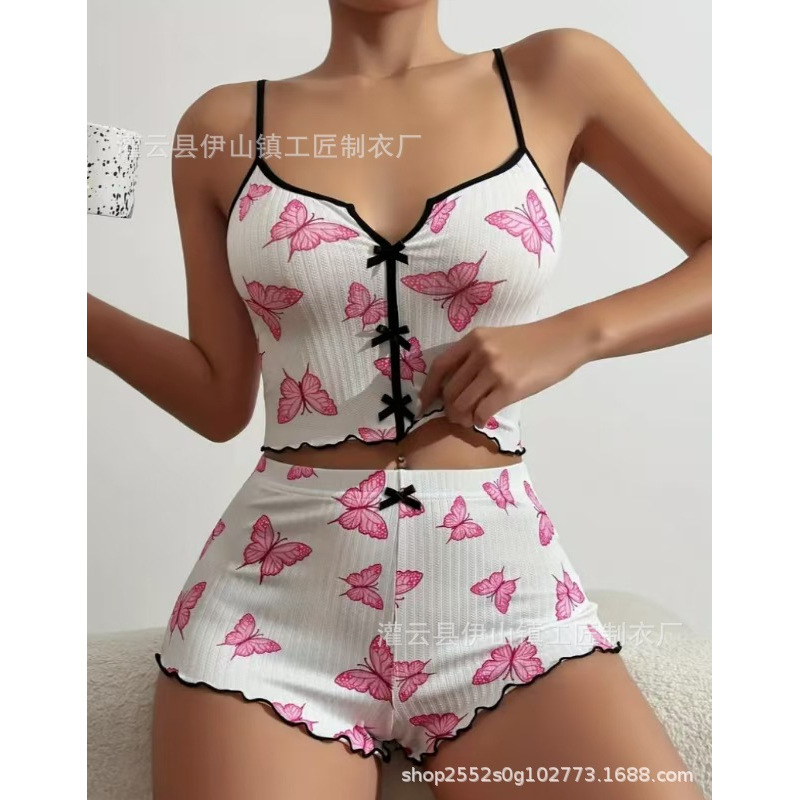 Picture of New Sling Shorts Sexy Bow Multicolor Printed Milk Silk suit Comfortable Home Wear Factory