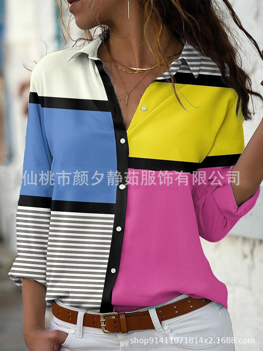 Picture of 2022 New Foreign Trade Women's AliExpress Spring Long Sleeve Shirt Fashion plus size Printed Top