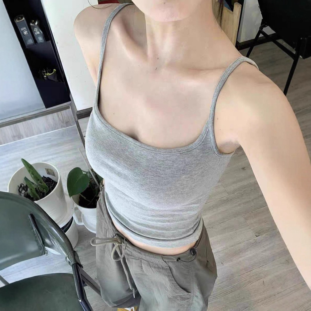 Pure Desire, Beautiful Gray Camisole for Women with Breast Pads, Beautiful Back, Slim Fit, Outer Wear, Inner Layering, Sleeveless Top for Women, Summer