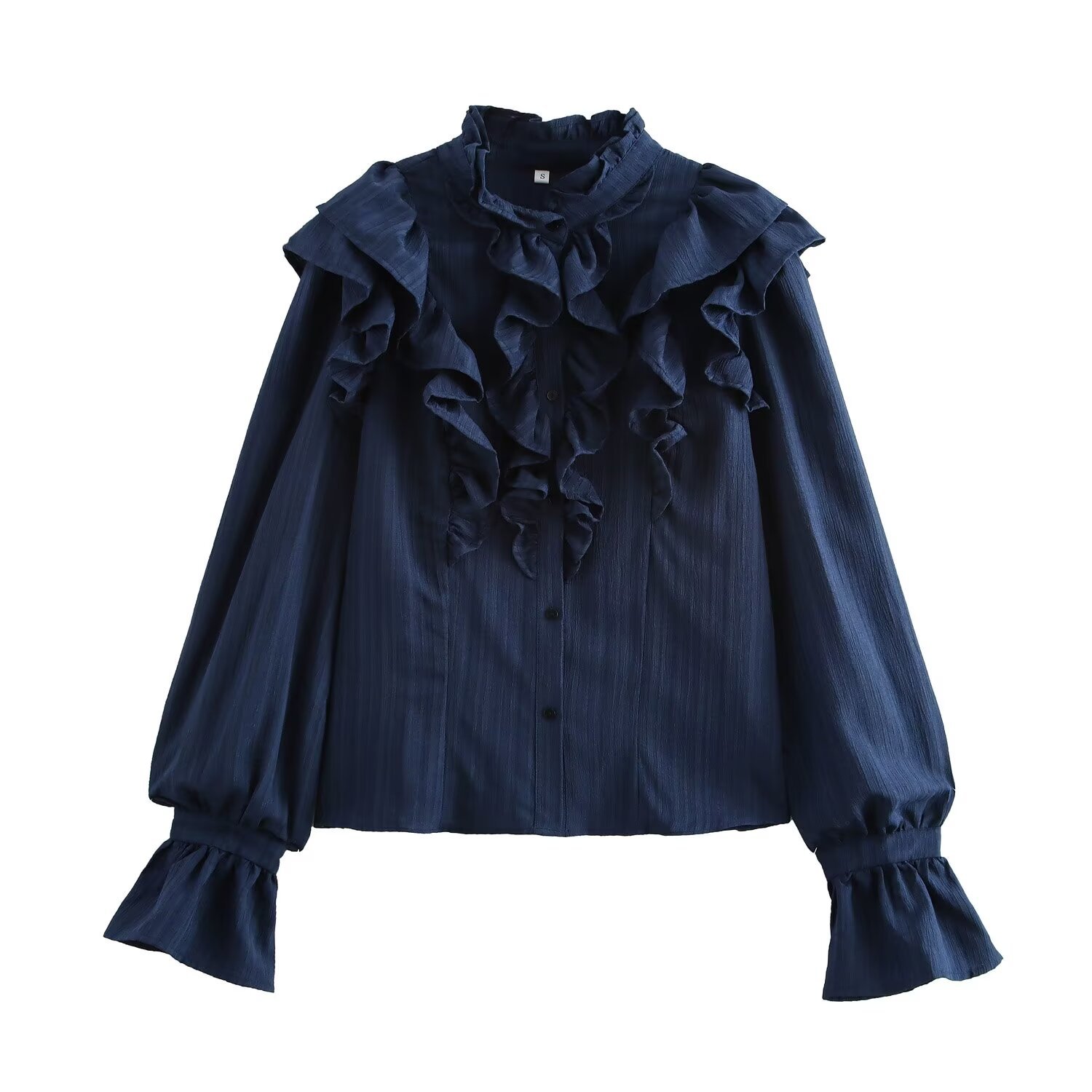European and American Style 2025 Early Spring New Women's Retro Loose Casual Collar Long-sleeved Ruffled Decorative Shirt Top