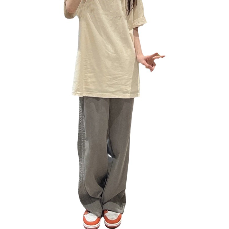 Spring and Summer Thin Style 2025 New Retro Side Stripesd Casual Loose Flesh-Covering Trousers Wide-Leg High-Waisted Trousers
