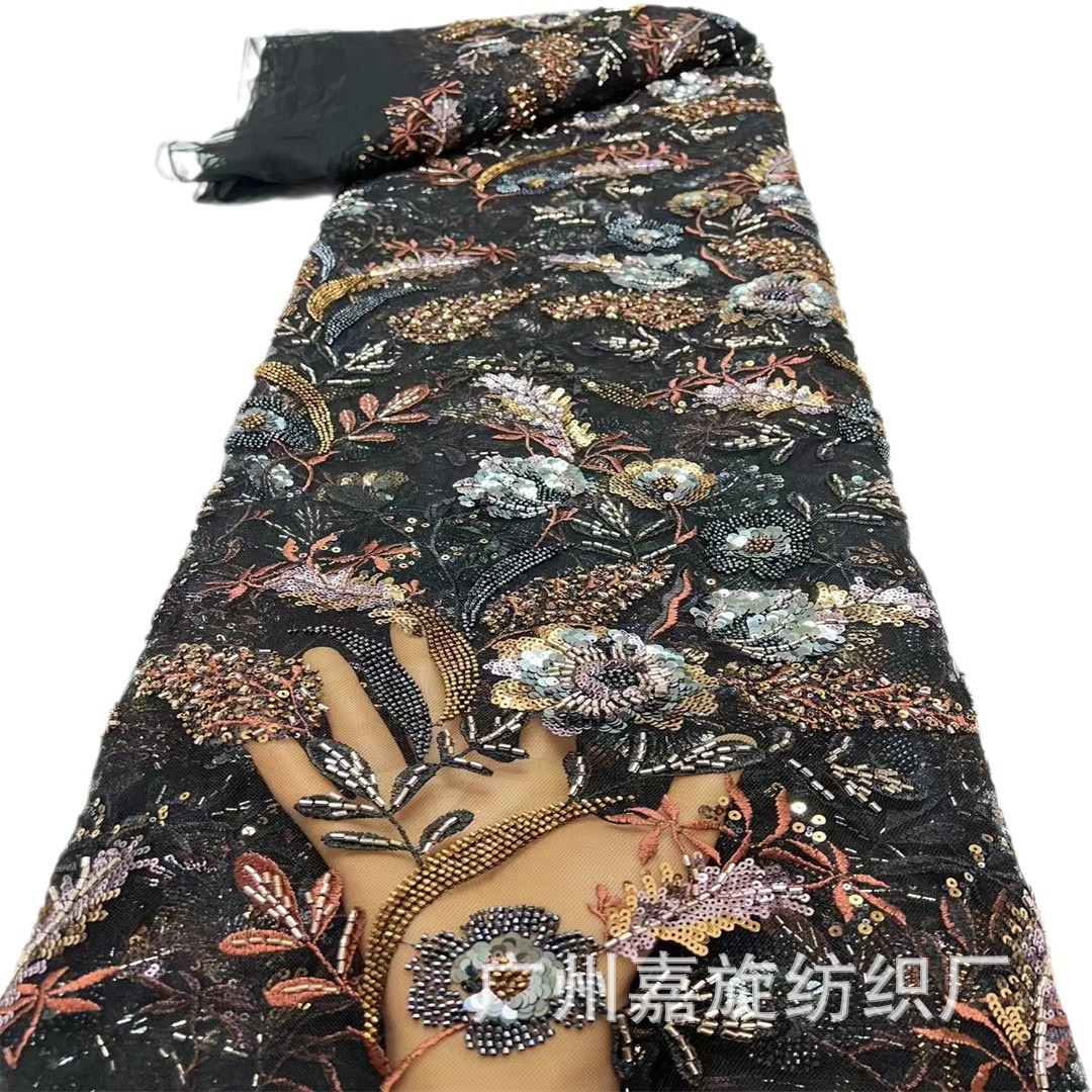 Picture of Positioning embroidery plus flower cheongsam dress fabric Middle East sequins lace embroidered cloth embroidery JX4209