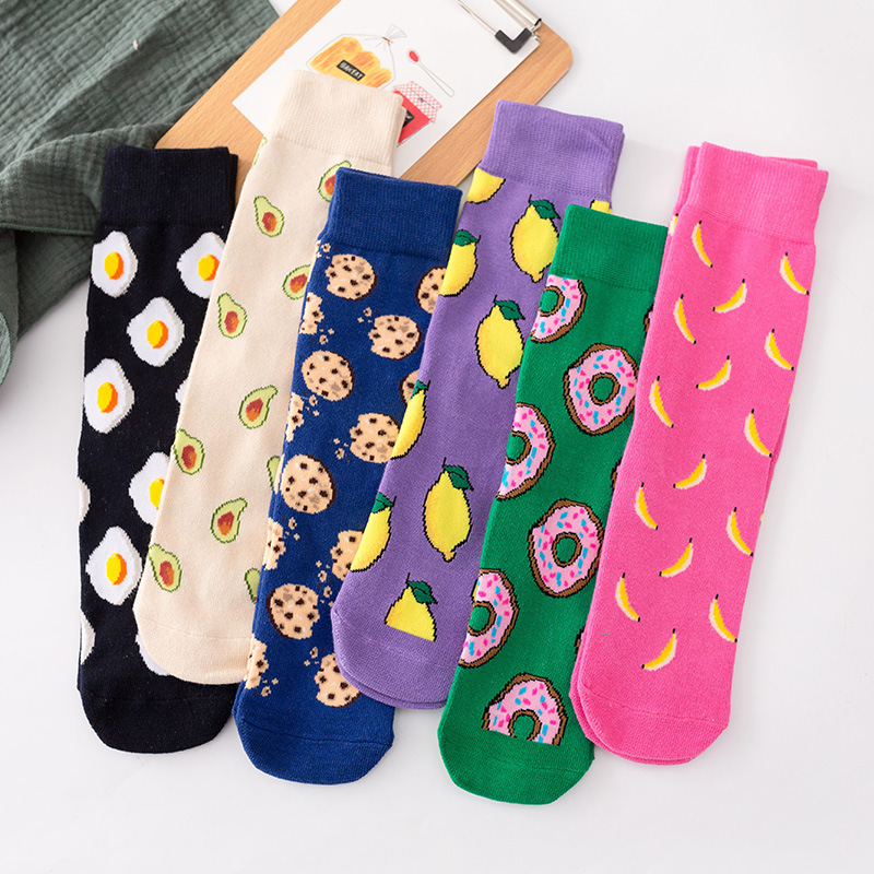 Socks women autumn and winter new Japanese cartoon gourmet fruit tide socks wholesale sweet all-match casual straight high socks