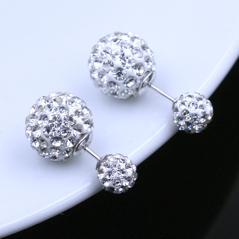 10mm size ball double beads Shambhala stud earrings silver plated earrings Diamond Ball crystal ball earrings