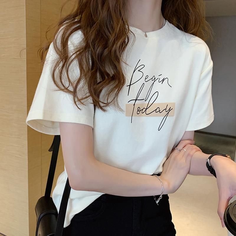 Western style printed round neck short sleeve 2024 Summer new fashion T-shirt women's loose half sleeve T-shirt bottoming shirt top