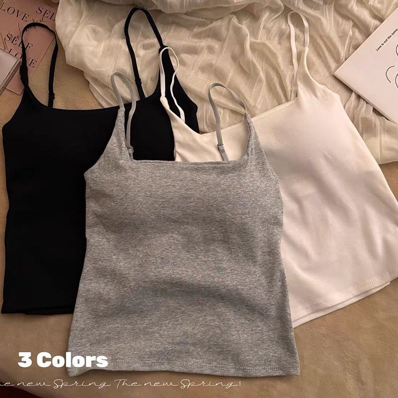 Solid Color Naked All-match Camisole Summer Inner Wearing Outer Wearing Spice Girls Beautiful Back Slimming Base Shirt One-piece with Chest Pad