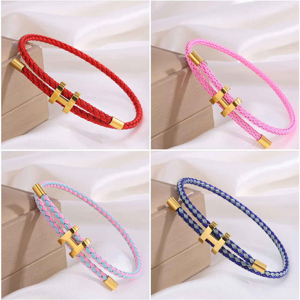 Lucky Rope Bracelet for Women, High-End Fashionable H-Shaped Buckle, Adjustable Titanium Steel Waterproof and Sweat-Proof Hand-Woven Bracelet
