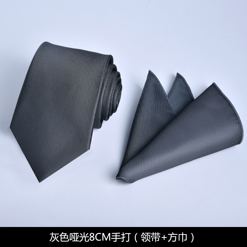 Picture of Tie Square Scarf Set 2-Piece Matte Plain Color Single Color Spot New Men's Formal Wear Business Professional 8cm Hand-Tied