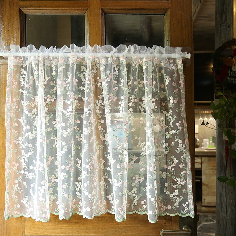 American-style Semi-shading Gympani Bud Embroidered Half Curtain Short Curtain Door Curtain Rod-wearing Type