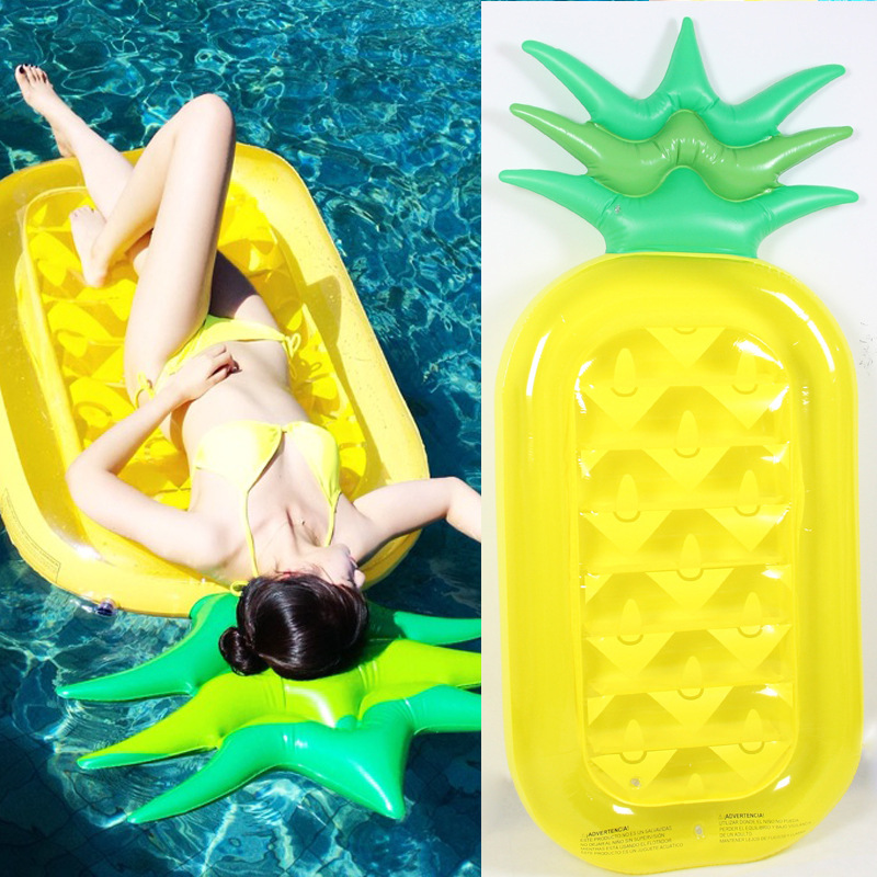 in stock wholesale water inflatable yellow pineapple floating row swimming ring water inflatable floating bed swimming ring for adults