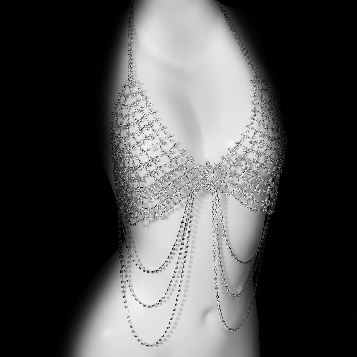 Picture of Personality Fashion Full Diamond Tassel Body Chain suit European and American Nightclub Sexy Exaggerated Bikini Chest Chain Waist Chain Accessories