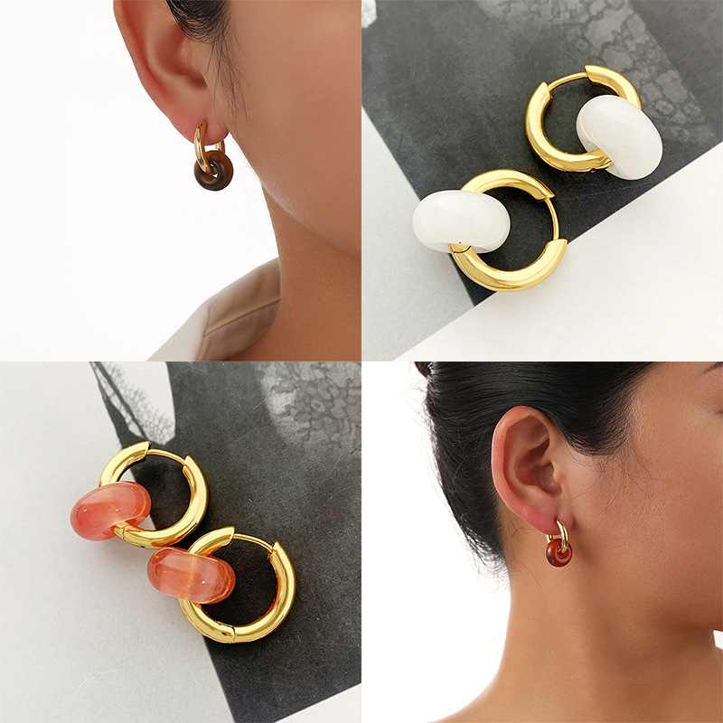 Niche design natural agate jade earrings earrings transfer beads Ping An buckle earrings wholesale