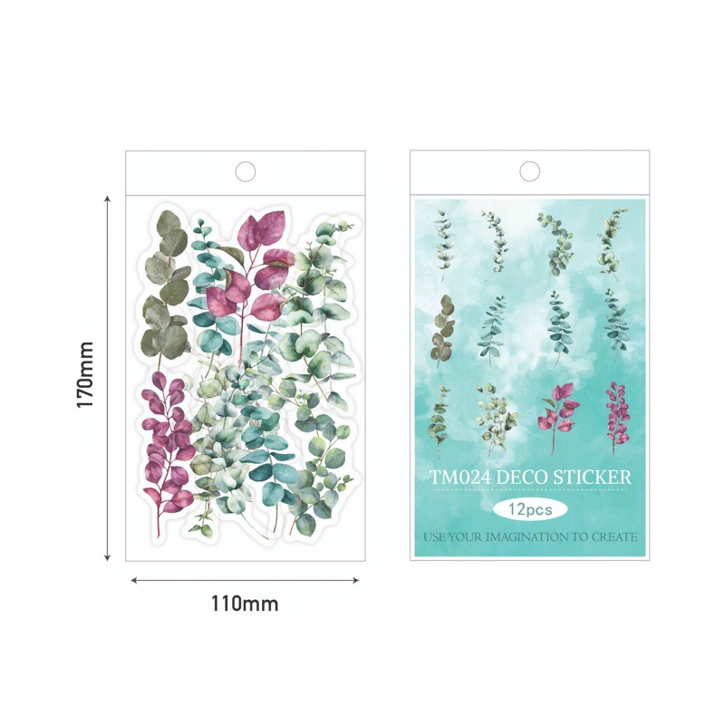 Flower sticker bag large vintage PET transparent DIY rose Fern eucalyptus leaves diary plant hand account sticker