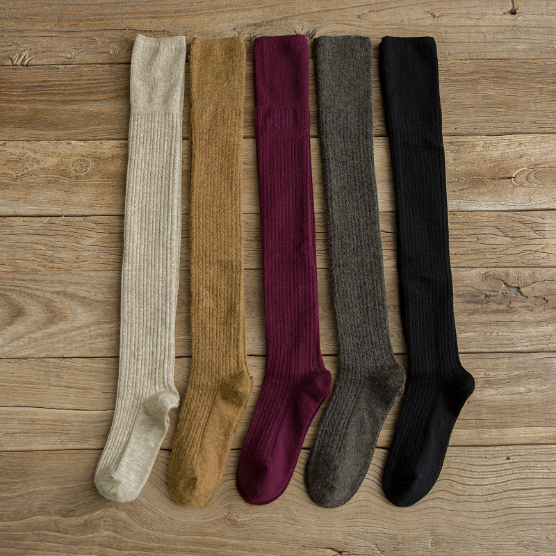 Socks women's calf socks pressure skinny socks autumn and winter cashmere over-the-knee socks leg fleece-lined high jk Socks Black long socks