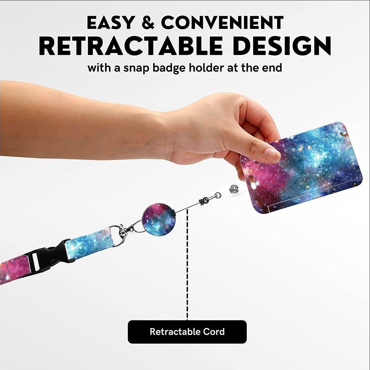 Picture of Retractable easy-pull buckle Badge clip small floral pattern ID card holder ID lanyard easy-pull telescopic buckle
