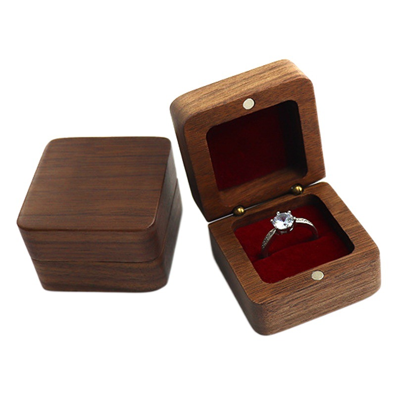 Factory wholesale black walnut jewelry box ring box square box wooden box box marriage proposal ring gift box women