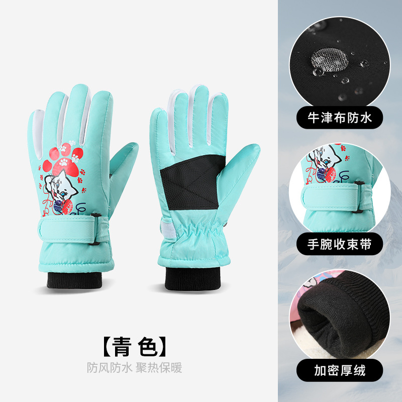 Picture of Winter Outdoor Children's Ski Gloves Men's and Women's 5-10 Years Old Cartoon Christmas Windproof Waterproof Warm Riding Gloves