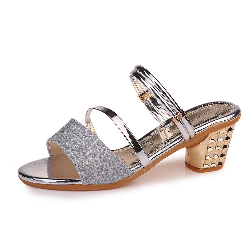 Picture of 2021 New Summer Korean Style Sandals for Women, Thick Heel, Open Toe, Medium Heel, One Shoe, Two Wear, Thick Heel Sandals for Women