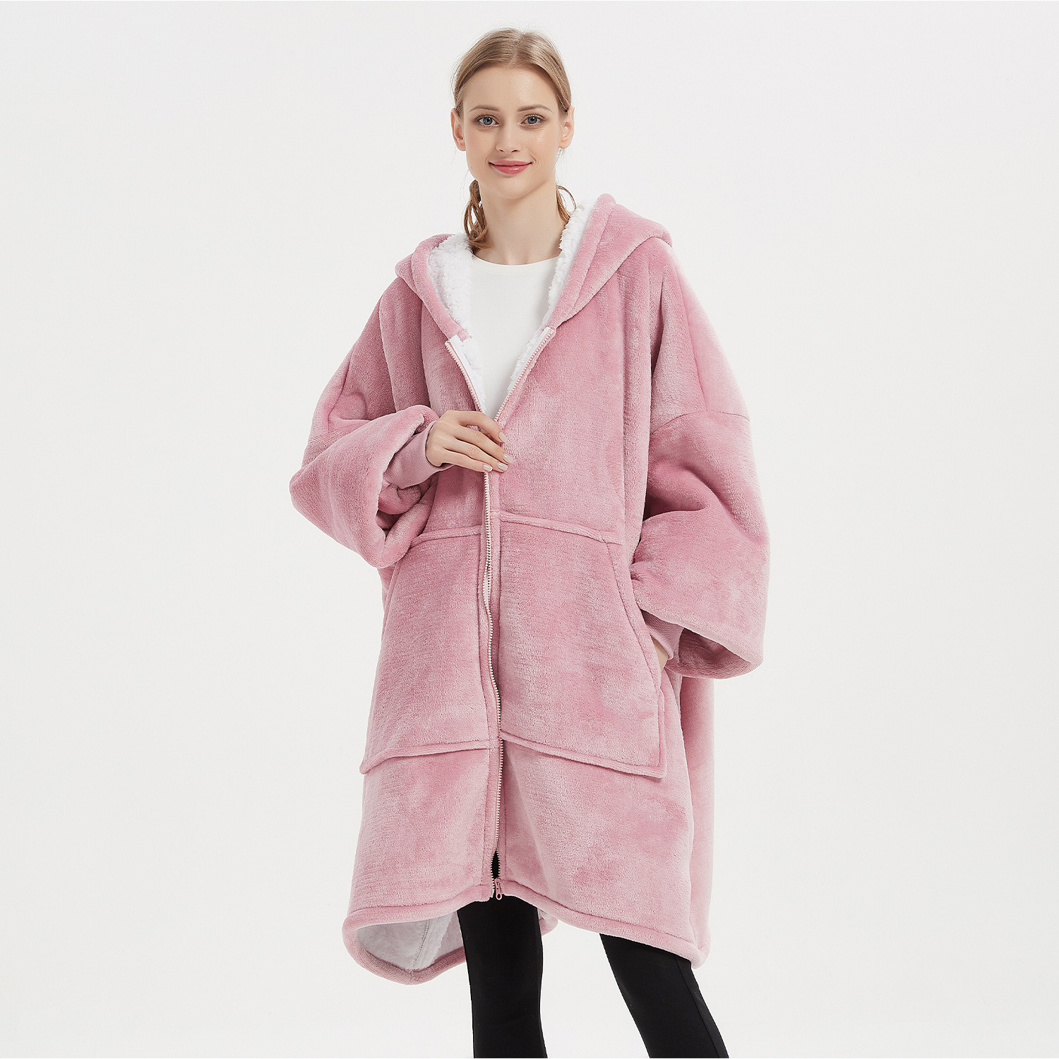 Amazon Cross-border Thickened plus size Hooded Lazy Couple Home Suit 2023 New Flannel Lazy Blanket Wearing