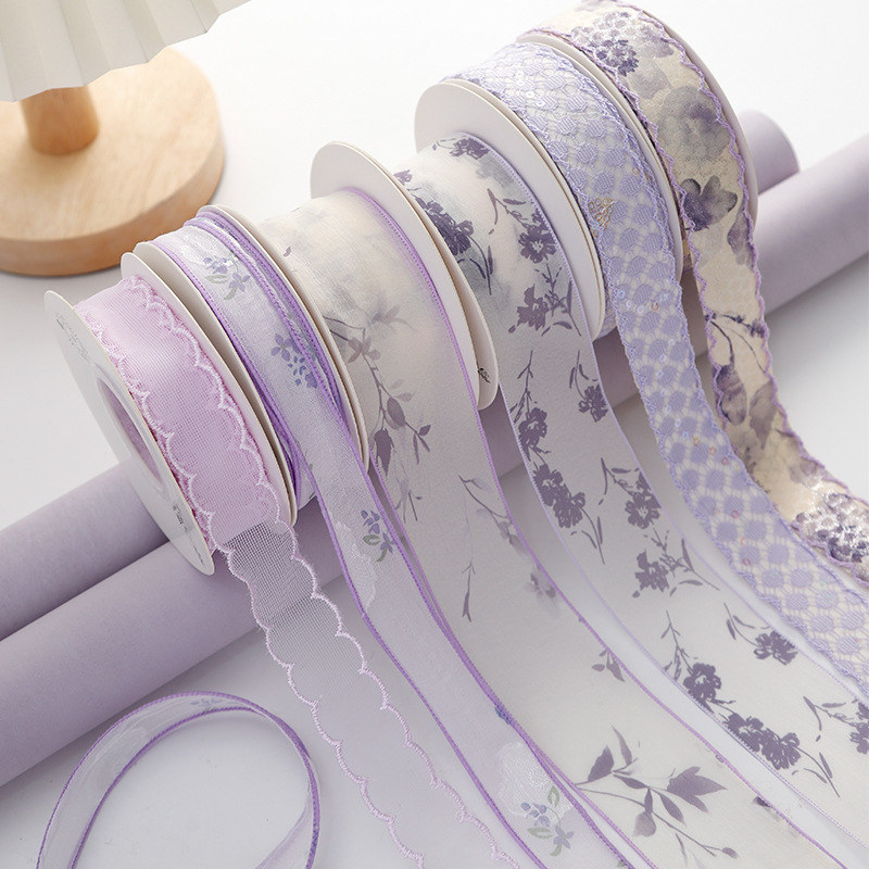 Romantic Purple Series Spinning Ribbon Gauze Ribbon diy Handmade Bow Gift Gift Baking Bouquet Ribbon