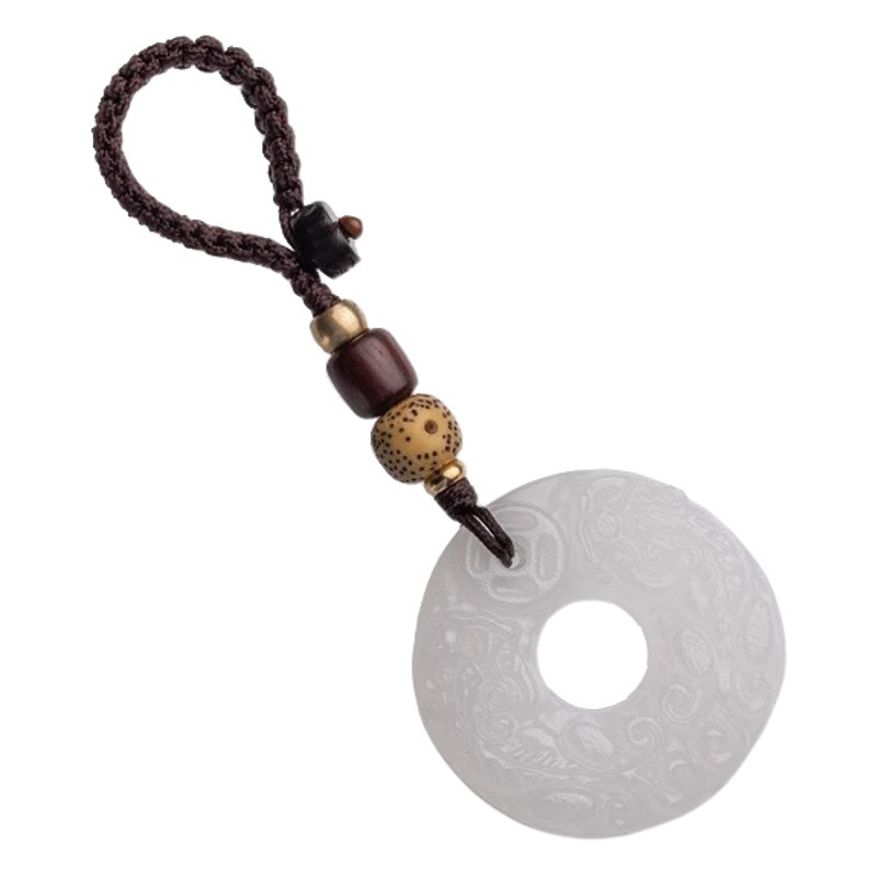 Natural jade brave peace buckle antique national tide car keychain live creative small gift pendant pendant