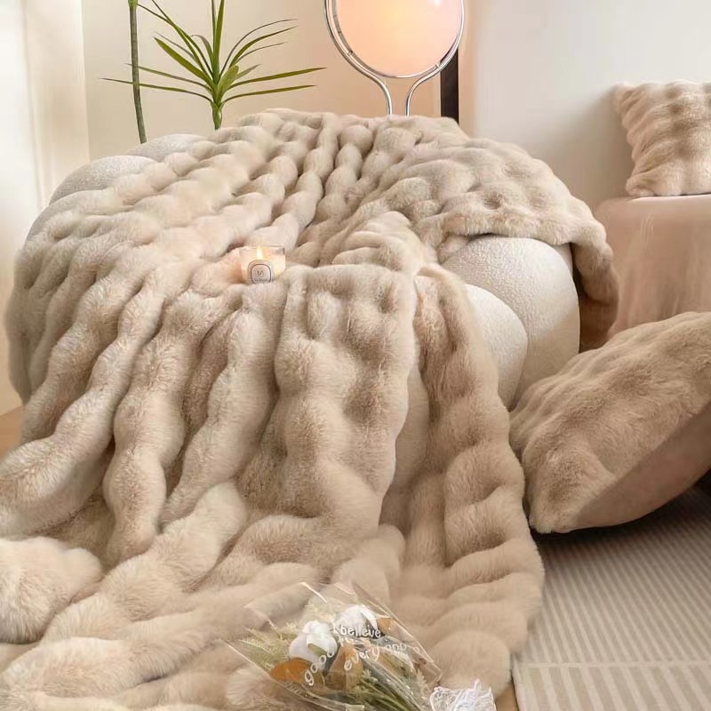 Class a Rex Rabbit Fur Blanket 710g Imitation Fur Rabbit Fur Blanket Autumn and Winter Throw Blanket Sofa Blanket Thickened and Warm