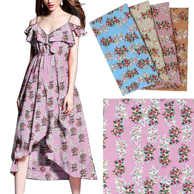 Printed Chiffon Fabric with Large Floral Patterns for Clothing, Loungewear, Dresses, Fresh Floral Pattern Chiffon Print