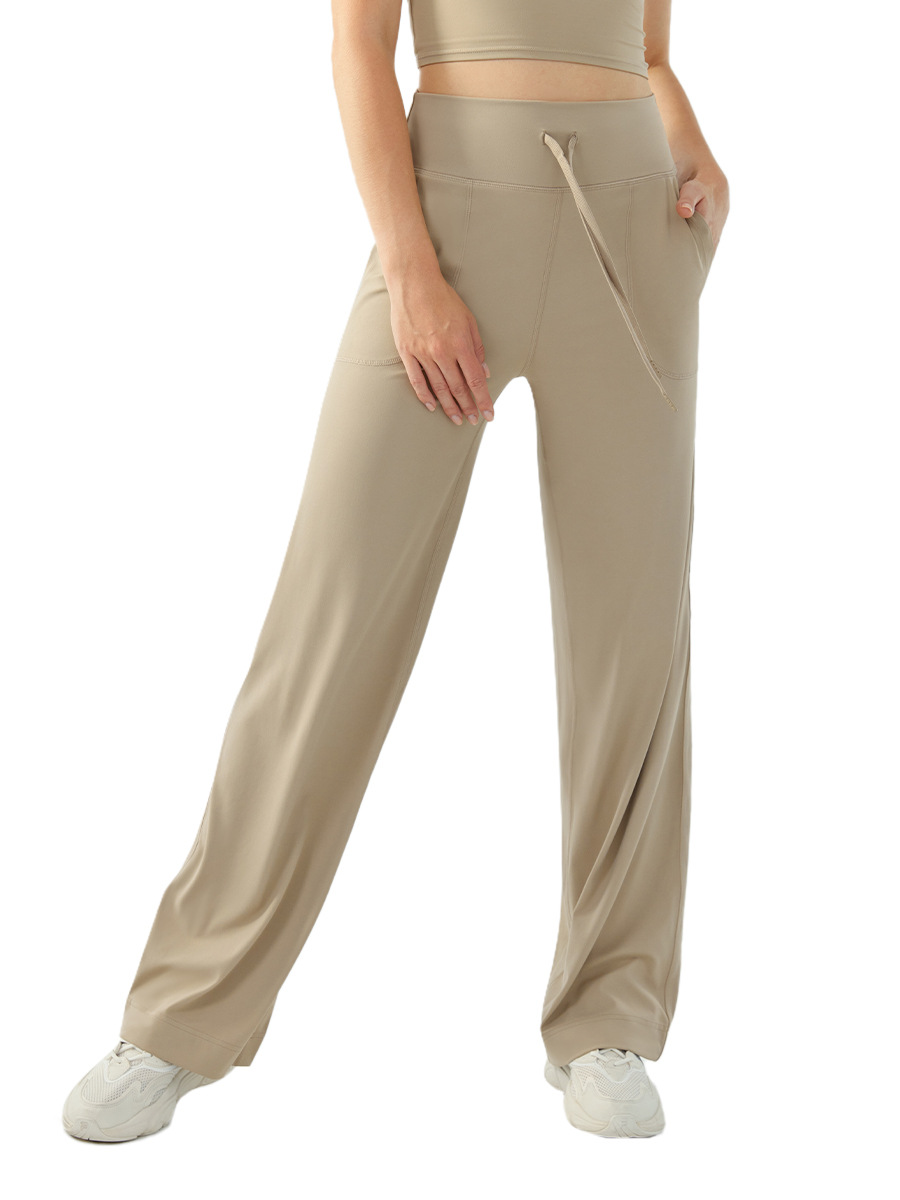 Picture of Naked High Waist Drawstring Sports Pants Women's Loose Wide Leg Solid Color Fitness Pants Slim-fit Yoga Pants for Running