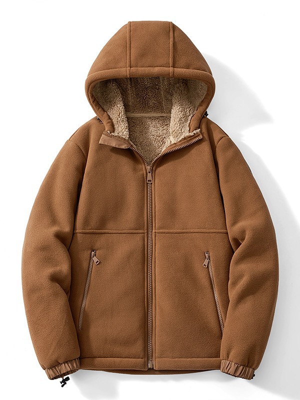 Cross-border Winter Men's Lamb Wool Jacket Cardigan Collar Polar Fleece Casual Jacket Thickened Warm Fashionable Fleece Jacket