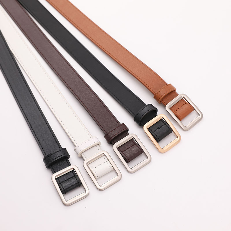 Korean Versatile Belt Lazy No-hole Waist Decorative Belt Women's Square Smooth Buckle New Arrival Belt Casual Pants Belt