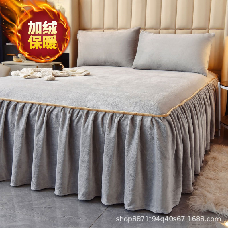 Wholesale winter milk velvet bed skirt thickened warm bed skirt bed cover single piece skirt princess style bedspread 1.5/1.8M