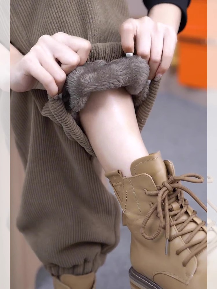 plus size Corduroy Casual Pants Women's Autumn and Winter fleece-lined Warm Thickened Loose Leg Slimming Sports Pants