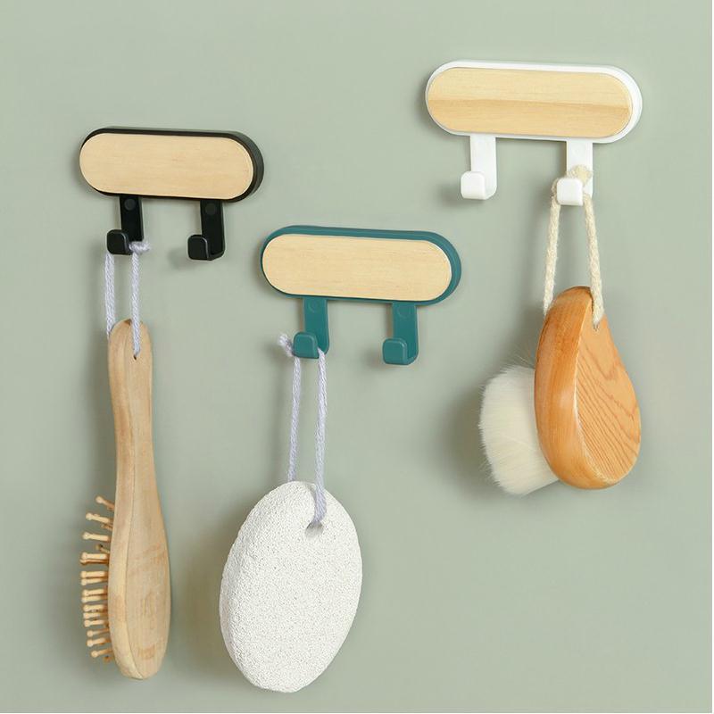 Picture of Wooden Round Head Hook Multi-Functional Household Nail-Free Sticking Hook Strong Load-Bearing Creative Hook Door Hook Hook