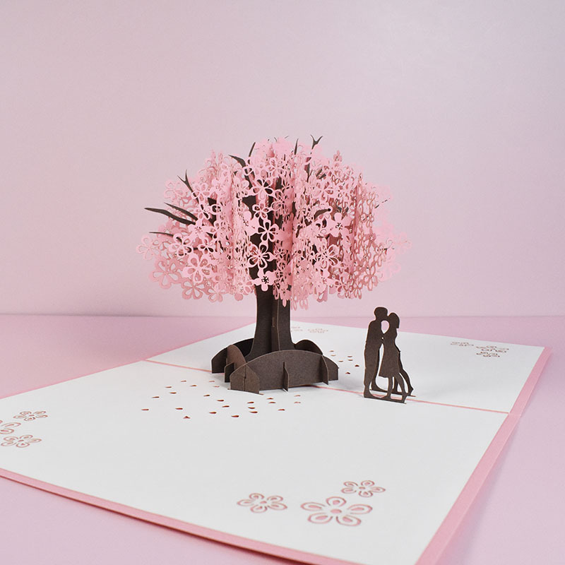 Picture of Innovative Chinese Valentine's Day Greeting Card Love Blessing Handmade 3D Stereo Card Couple Cherry Blossom