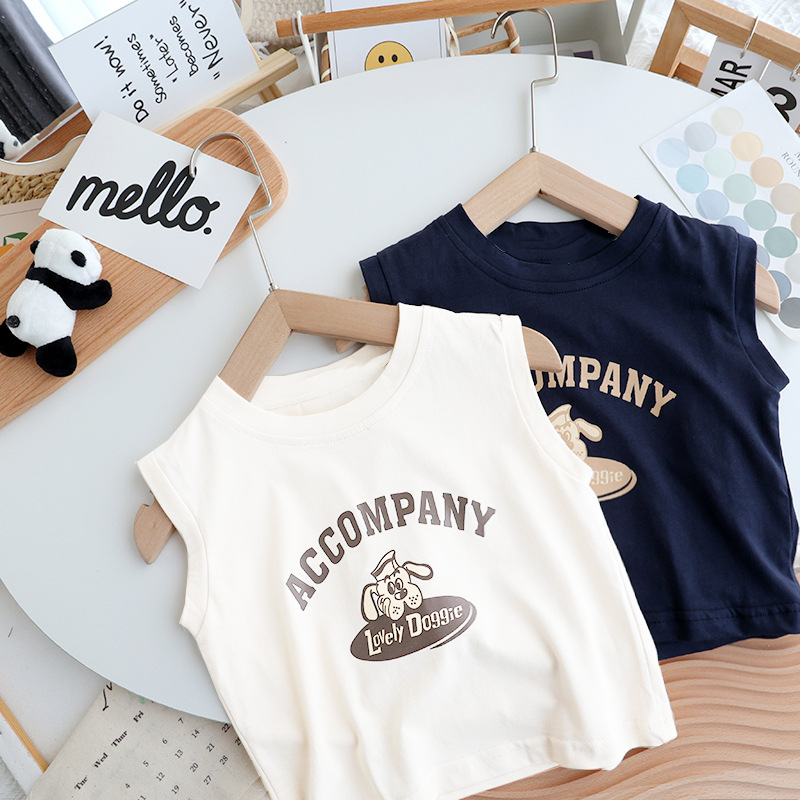 Picture of Pure Cotton Baby Kidsren's Sleeveless T-Shirt 2025 New Versatile Cartoon Animation Boys and Girls Vest Undershirt Top Summer