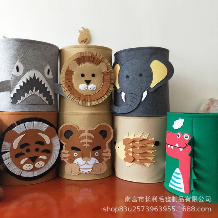 Felt storage barrel cartoon cute children's toy finishing non-woven storage basket animal felt dirty clothes basket wholesale