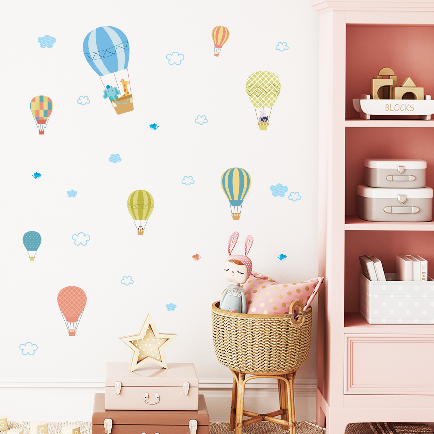 Cute Animal White Cloud Hot Air Balloon Cross-border Removable Baby Bedroom Children's Room Home Decoration Wall Sticker ZY868