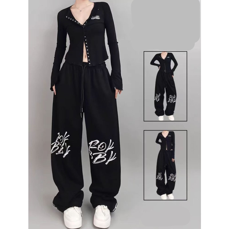 Cross-Border Amazon Aliexpress High-Waisted Drawstring Loose European and American Sexy Style Jazz Dance Hiphop Sweatpants for Women