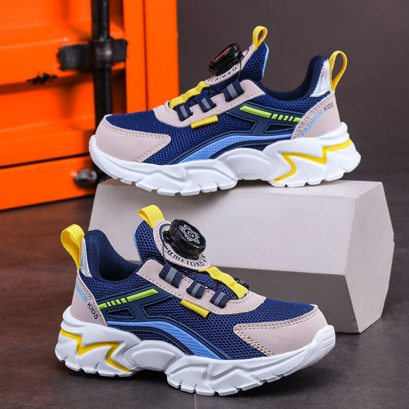 Lightweight Running Shoes, Soft Soles, Thick Soles, Breathable Boys' Student Sports Shoes, Swivel Buckles, Trendy 2024 Mesh Hot Style, Comfortable