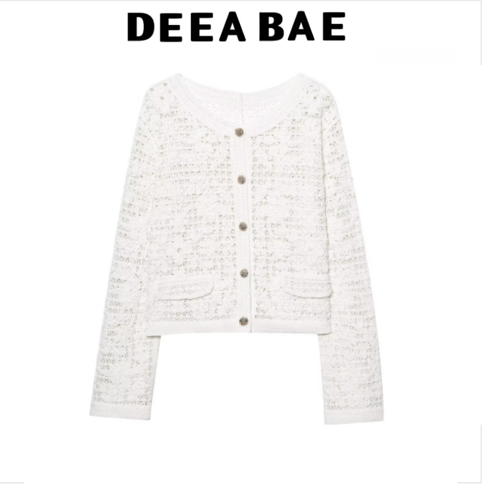 Deeabae Summer New Women's Fashion European and American Style Versatile Buttoned Crochet Long Sleeve Jacket for Women 8779179