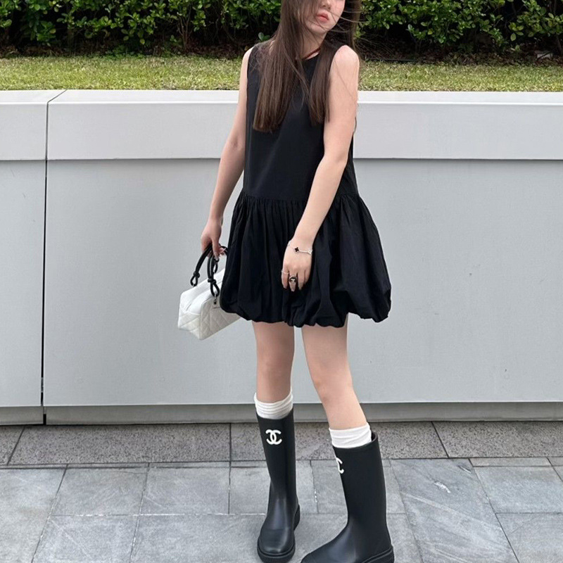 Korean Style Black Sleeveless Vest dress Women's Summer Gentle Elegant Skirt Loose All-match Bud Short Skirt