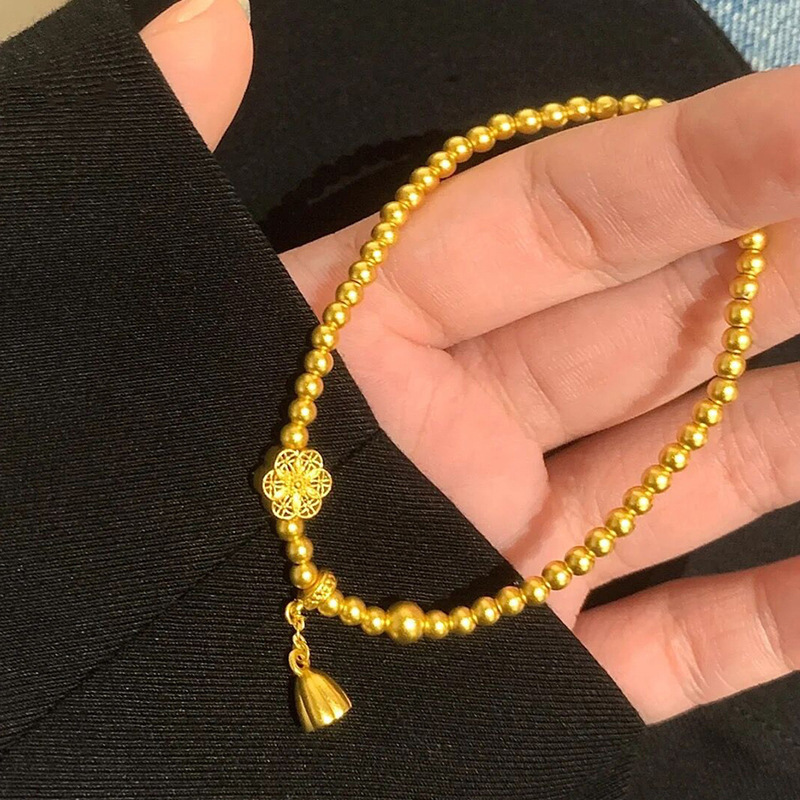 Gold Store Same Style Ancient Sand Gold Blessing Lotus Bracelet for Women Six-Phase Flower Bracelet Tassel High-End Jewelry Wholesale