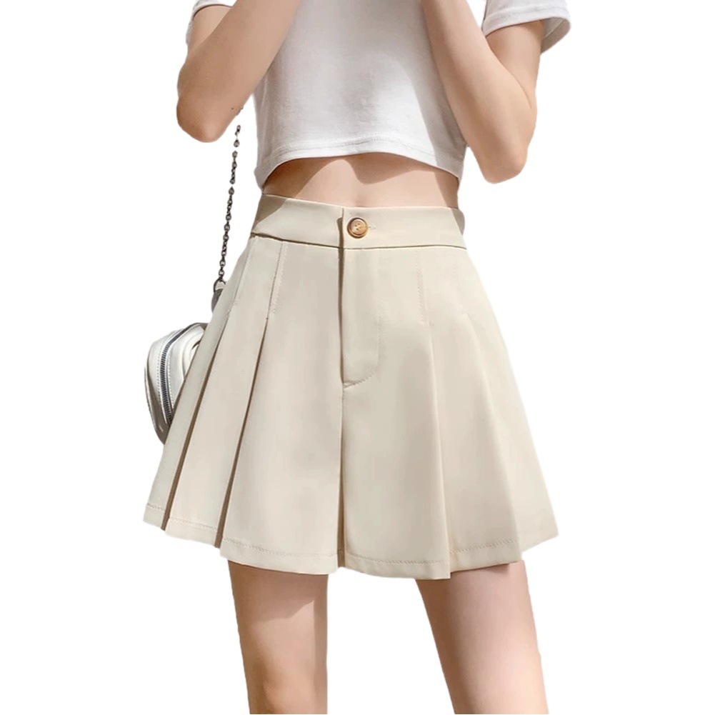 Pleated Suit Shorts for Women Summer Wide Leg Slimming Look 2023 Loose Large Size New Elastic Waist Casual Pants a Line Shorts