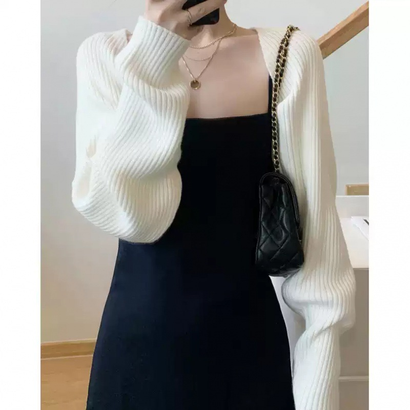 Autumn French Elegant Knitted Cardigan Women's Shawl Small Waistband Sling Loose Blouse Thin Jacket Top