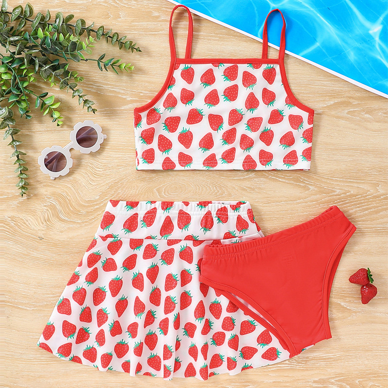 Children's Swimwear Girl Baby Swimwear Split suit Princess New Style Middle and Big Kids Strawberry Print Girl Swimming