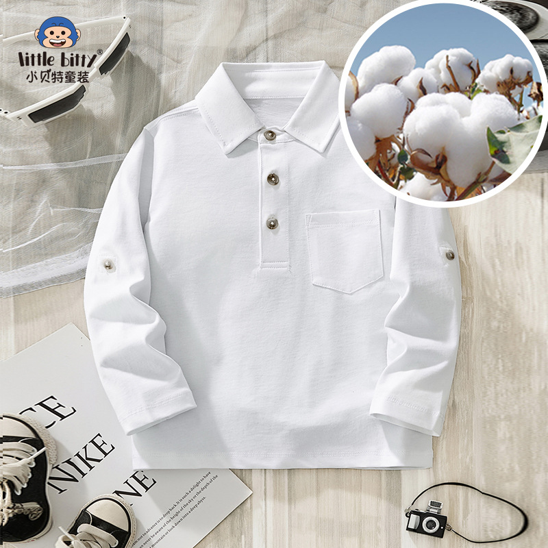 Picture of 2025 Spring and Autumn Children's POLO Shirt Long-sleeved Lapel Middle School Boys and Girls School Wear Class Clothes Breathable Cotton Base Shirt