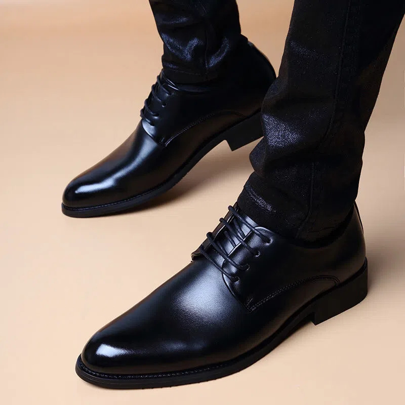 Summer New Korean Style Dress Men's Leather Shoes Breathable Black Business Casual Shoes British Students Soft Leather Men's Shoes