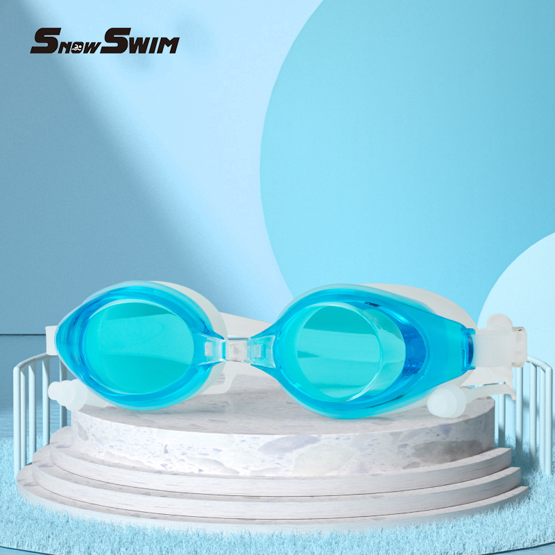 Picture of Boxed bagged one-piece earplugs silicone swimming goggles adult waterproof anti-fog plain large frame 100 swimming goggles cross-border