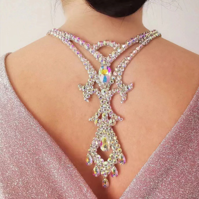 Cross-border New Water Drop Back Chain Women's Colored Diamond Advanced Sense Hollow Body Chain Fashion Personalized Accessories